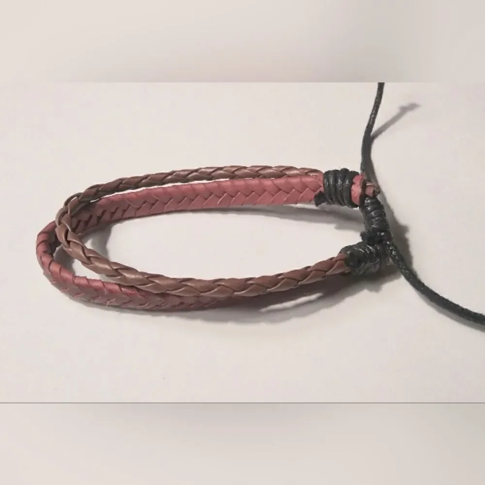 Men's leather‎ bracelet layered braided brown New 3